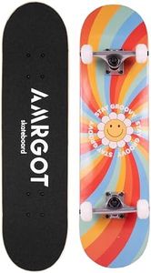 Amrgot Skateboards for Beginners,31 * 8 inches Complete Skateboards for Kids,Boys,Girls and Adults,7 Layer Maple Wood,Double Kick Deck Concave Standard and Tricks Skateboard (RainbowFlower)