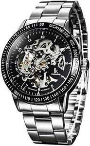 Alienwork Ik Mechanical Automatic Watch Men Women Watches For Boys Ladies Stainless Steel Metal Strap Silver Analogue Unisex Self-Winding Black Waterproof Skeleton