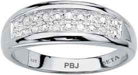 PalmBeach Men's Yellow Gold-Plated or Platinum-Plated Sterling Silver Round Genuine Diamond Pave Wedding Band Ring (1/8 cttw, I Color, I3 Clarity) Size 11