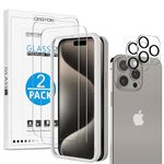 OMOTON Tempered Glass Screen Protector for iPhone 15 Pro with Frame Installation Aid, Compatible with iPhone 15 Pro Camera Protective Film, Anti-Scratch, Bubble-Free, Pack of 2 + 2