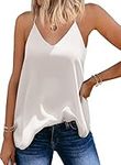 SUNAELIA Chiffon Cami V Neck Tank Tops for Women Loose Fit Flowy Spaghetti Strap Camisole Summer Casual Sleeveless Shirts (White, X-Large)