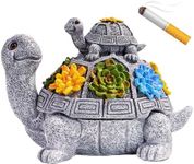 Windproof Decorative Ashtray with Lid Cigarette Resin Ashtray Odorless Outdoor Indoor Use. Porch Patio Home Office Decroation. Gift for Smokers Animal Lovers Men Women (Succulent Turtle)