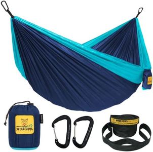 Wise Owl Outfitters Camping Hammock - Camping Essentials, Portable Hammock w/Tree Straps Up to 400lbs, Hammock for Outside, Hiking, and Travel - Single, Navy and Light Blue