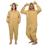 Funziez! Adult Sherpa Golden Retriever Costume - 1 Piece Pajamas - New Anime Fluffy Puppy Jumpsuit - Beige - XL