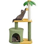 Yaheetech Cute Cat Tree for Indoor Cats, Coconut Palm Cat Tower with Green Leaves, Cat Scratching Post Cat Condo Cat Furniture Pet House with Hanging Ball