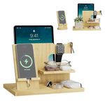 Semiocthome Wood Phone Docking Station with Separate Phone Stand, Bedside Organiser Desk Organiser Presents for Him or Her Anniversary, Birthday Presents for Men Dad Husband Boyfriend Son - Beige