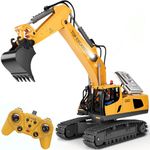 WELIN Remote Control Excavator Toys - 11CH RC Excavator with Metal Bucket, Rechargeable Construction Engineering Digger Vehicles with Lights Sound, Christmas Birthday Gift for Boys Kids Age 3+ (1:20)
