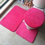 Cobblestone Flannel Embossed Carpet Bathroom Rug Toilet Mats Set 3 Piece-Memory Foam Extra Soft Shower Bath Rugs-Contour Mat and Lid Cover (Pink)