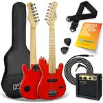 3rd Avenue 1/4 Size Kids Electric Guitar Pack for Junior Beginners - 6 Months FREE Lessons, 5W Portable Amp, Cable, Bag, Picks and Strap - Red