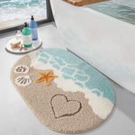 DEXI Oval Bath Mat 54 x 86 cm, Non-Slip Absorbent Bathmat, Washable Rugs for Shower Floor, Bedroom, Bathroom Accessories Decor, Starfish Beach