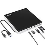 External CD DVD Drive, USB 3.0 & Type-C CD/DVD RW ROM Burner Rewriter Writer Reader with SD/TF & 2 USB, Slim Optical DVD Player for Laptop PC Windows 11/10 Computer Mac Macbook Pro Air iMac Apple