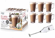 HMWD Insulated Large Latte Glass Set of 6 240ml Christmas Mug Coffee Cup Coffee Gifts Non-Tempered Durable Glass, Thermal Shock Resistant, Heat Resistant, Dishwasher Safe with Stirrer