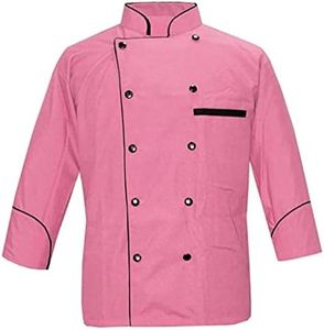 Men's Multi Color Chef Jacket/Light Weight Chef Coat With Contrast Black Piping(Size,S-5XL), Pink, Large