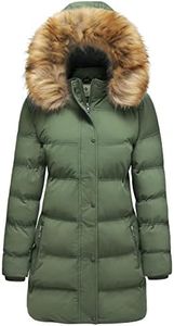 WenVen Women's Parka Coat Thicken Outwear Puffer Jacket with Fur Hood (Army green,L)
