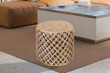 Albany Living Braided 100% Natural Pedestal Jute Pouf Ottoman/Footstool/Footrest, Tan and Black