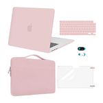 MOSISO Compatible with MacBook Air 15 inch Case 2023 2024 Release M3 A3114 M2 A2941 with Touch ID, Plastic Hard Shell&Carrying Sleeve Bag&Keyboard Cover&Webcam Cover&Screen Protector, Baby Pink