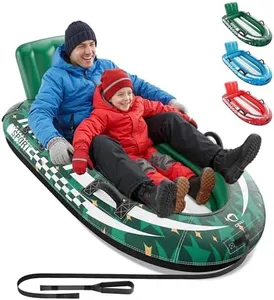QPAU 2-Person Inflatable Snow Sled with Premium Canvas Cover, Heavy Duty Sled with Backrest & Reinforced Handles, Snow Tubes for Kids & Adults, Winter Inflatable Toys