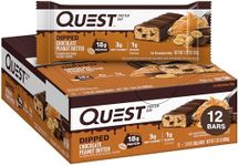 Quest Nutrition Dipped Chocolate Peanut Butter Protein Bars, 18g Protein, 1g Sugar, 3g Net Carbs, Gluten Free, 12 Count