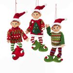 Kurt Adler Traditional Christmas Elves 11” (Red & Green) Set of 3 Polyester Ornaments for Home Décor