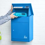 Wall Mounted Smart Parcel Drop Box Blue for Secure Multiple Internet Deliveries of Large Delivery Packets Weatherproof Outdoor Delivery Box