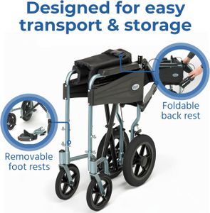 Days Lightweight Folding Wheelchair for Adults – Adjustable Footrests, Padded Seat, Blue