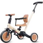 newyoo Toddler Tricycle with Push Handle for 1-3 Year Old, Toddler Bike, Birthday Toy for Boys and Girls, 5 in 1 Kids Trike, Balance Bike with Backrest and Safety Belt, Khaki, TR007