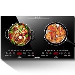 Jessier Double Ceramic Hob, 3600W Plug in Electric Hob Dual Zone, 60cm Built-in Cooktops with 2 Seperate Burners, 9 Power Levels, 4 Hour Timer, Safety Lock & Sensor Touch, 8 Modes Control, 220-240V