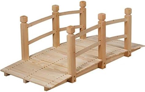 DREAMADE Pont de Jardin en Sapin Charge Maximale 100KG Tablier en Coubure avec Rampes de Deux Côtés 150 x 67 x 55CM Décoration du Jardin Pont de Bassin en Plein Air (Couleur de Bois)