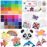 Quefe 20000 Fuse Beads Kit for Kids, 48 Colors 5mm Iron-On Beads 6 Pegboards, Melting Beads, 6 Iron Paper, 5 Tweezers & 20 Colorful Hooks for Crafts and DIY Projects, Christmas Birthday Gifts for Kids