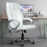 MRC Oxford High Back Ergonomic Leatherette Revolving Office Boss Chair with 360 Degrees Swivel Chrome Stand & Tilting Locking Mechanism,Engineering Wood (White)