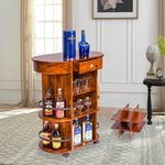 Mewar Furniture Wooden Bar Cabinet for Home | Mini Bar Cabinet Wine Storage Rack with Drawer & Glass Holder | Sheesham Wood - Honey Mahogany