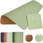 Leather Mouse Pad,Wood Mouse Pad,Double Side Mouse Pad,Stitched Edges,Equipped with Coaster Mouse Pads for Laptop,Office & Home,1 Pack,8inch11inch,EAGZFFI(Matcha Green)