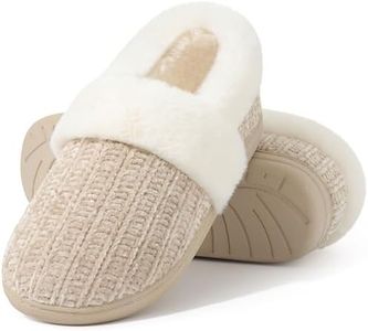 Evshine Women's Fuzzy Memory Foam Slippers, Closed Back Knit Bedroom Slippers, Slip-On Warm House Shoes for Indoor & Outdoor Comfort, Khaki, 44-45 (Size 11.5-12)