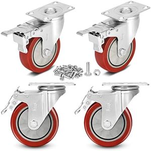 Moogiitools 4 Swivel Rubber Caster Wheels with Safety Dual Locking Heavy Duty 1200lbs Set of 4 with Brake