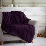 HUG & SNUG Sherpa Fleece Blanket Throws For Sofas Large Double Bed, Luxury Warm Fuzzy Faux Fur Fluffy Blanket For Bed Couch & Sofas Settee, 150 x 200 Cm, Purple