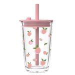 KiKiluxxa Coffee Can Glass Sipper Tumbler with Lid Straw - 400ml-Pack of 1- Green Tea Fruit Juice Milk Glass Cup Mug with Lid and Straw (Newlozx 1)