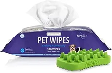 Vetnique Furbliss Unscented Hypoallergenic Wipes for Dogs (100ct) and Furbliss Long Hair Dog Brush for Pets with Long Hair (Green)