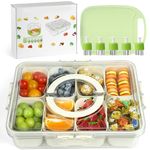 Kids Divided Serving Tray with Lid and Handle Container Set, Portable Snack Bowl Serving Platter with 8 Dishes Snack Platters Organizer for Fruits, Veggie, Nuts, Snacks, Party, Travel & Picnics