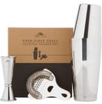 Boston Shaker Set: Professional Two-Piece Stainless Steel Cocktail Shaker Set with Hawthorne Strainer and Japanese Jigger