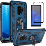 STARSHOP Galaxy S9 Case, Samsung Galaxy S9 Case, [NOT FIT S9 Plus] with [Tempered Glass Screen Protector Included] Military Grade 16 ft Shockproof Drop Protection Kickstand Phone Cover - Navy
