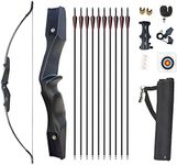 Monsour Archery 53" Takedown Recurve Bow and Arrows Set for Adults Metal Riser Longbow Kit Right Hand Straight Bow for Beginner Hunting Shooting Practice 30 40lb（40lb）