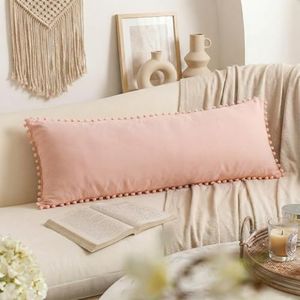 MOVE OVER Pink Body Pillow Cover Cute Pink Pom Pom Body Pillow Cover Soft Washed Microfiber Boho Chic Body Pillow Cover with Pocket Closure Girly Blush Pink Body Pillow Case for Bedroom