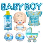 8 Pcs Baby Boy Balloons, Blue Baby Shower Balloons Decorations for Boy, Its A Boy Balloon Mylar Baby Boy Letter Foil Balloons for Welcome Home Baby Boy Shower Gender Reveal Party Decorations