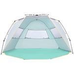 WolfWise 4-5 Person Easy Up Beach Tent UPF 50+ Portable Instant Sun Shelter Canopy Umbrella with Extended Zippered Porch, Mint Green