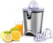 ROMMELSBACHER ZP 60/E Citrus Juicer Powerful/Quiet Motor, Stainless Steel Strainer, Folding Spout, Drip Stop, 2 Press Cones (for Large and Small Fruits), 100 Watt, Stainless Steel