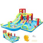 JOISTOON Inflatable Water Slides Park, Large Water Castle for Kids Fun Outdoor Jumping Inflatable Bouncers with Extra Large Pool and 2 Slides, 3 Types of Ball Games, Easy to Set Up with Air Blower