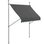 Outsunny 2.5 x 1.2m Free Standing Retractable Awning, Non-Screw Patio Sun Shade Shelter with Support Pole Stand and UV Resistant Fabric, for Window, Door, Porch, Deck, Dark Grey