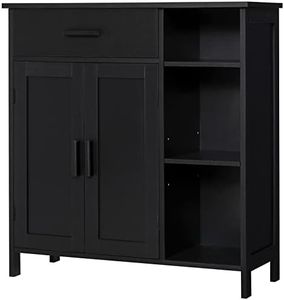 WEENFON Storage Cabinet with Doors and Shelves, Floor Storage Cabinet with Drawer, Accent Cabinet for Living Room, Kitchen, Black，CWFSNG04H