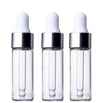 CMJ 3 x 5ml CLEAR Glass Bottles Ear Eye Drops Pipette Dropper Silver White Lid Aromatherapy Empty