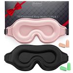 100% Blackout Sleep Mask for Women Men, 2 Packs 3D Contoured Eye Mask for Sleeping with Adjustable Strap, BeeVines Eye Mask for Eyelash Extensions Sleep Mask Blindfold, Soft Breathable Eye Shade Cover for Travel Yoga (Black & Pink)